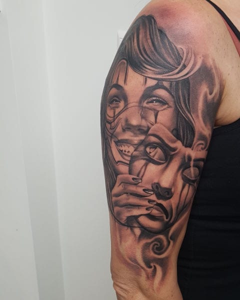 Tattoo hoofden op arm door Chybs